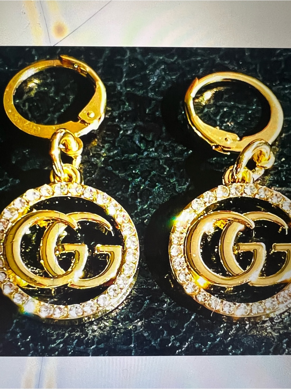 Unbranded Gold-Tone Crystal Hoop Drop Earrings with Interlocking Medallion
